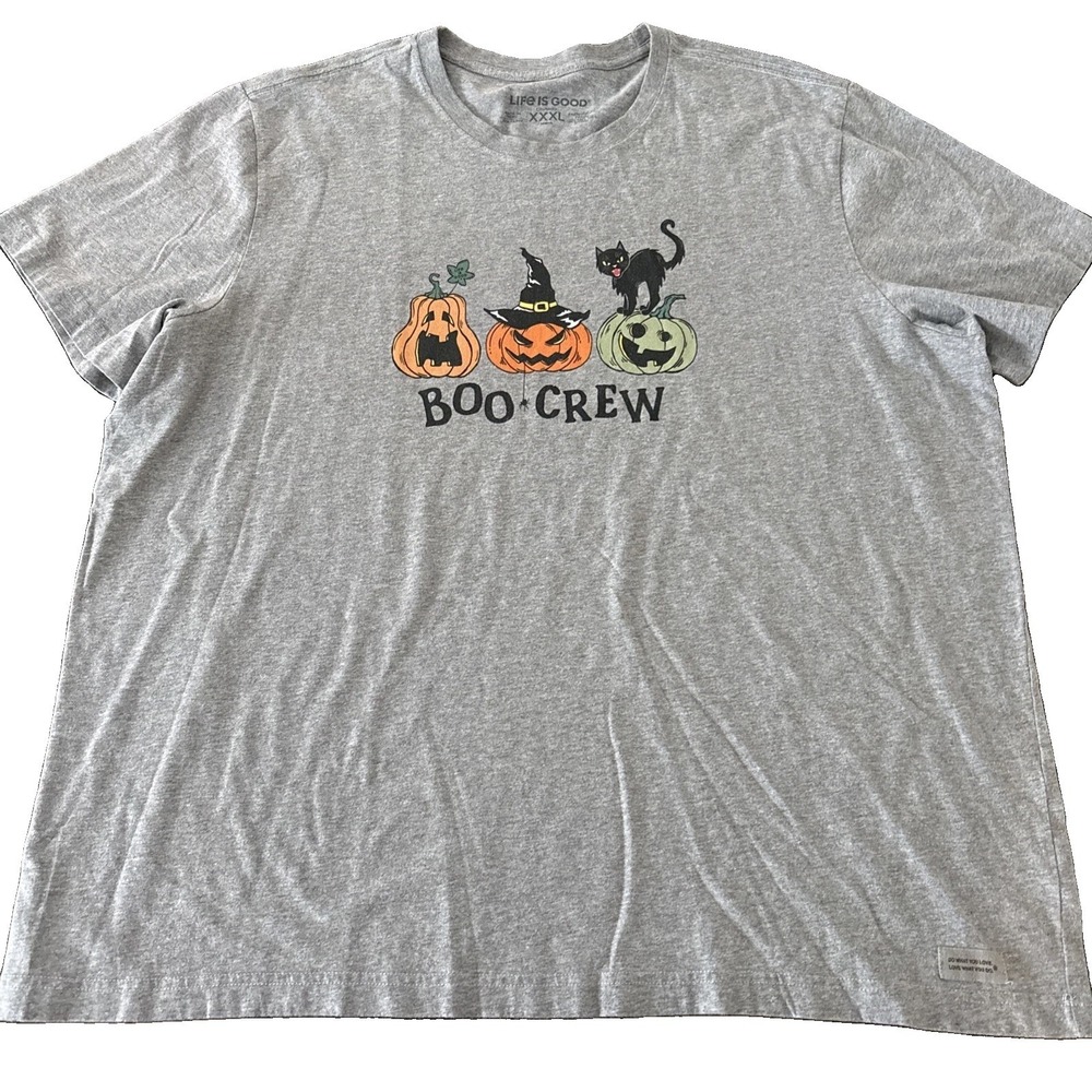Life Is Good Crusher T Shirt Men's 3XL Boo Crew Pumpkin Halloween cotton tee